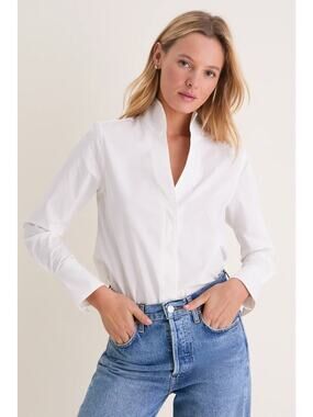 NWT Tuckernuck Bessette Long Sleeve Collared Button-up Shirt White Women's Large